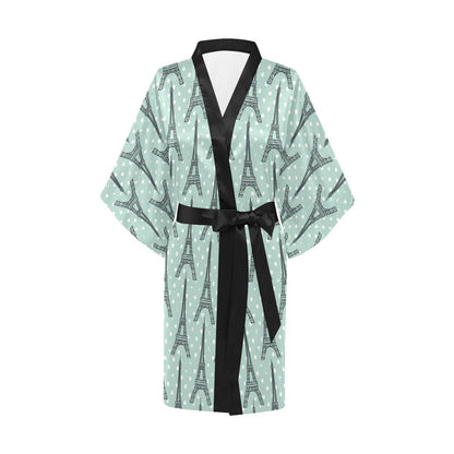 Eiffel Tower Polka Dot Print Women Short Kimono Robe