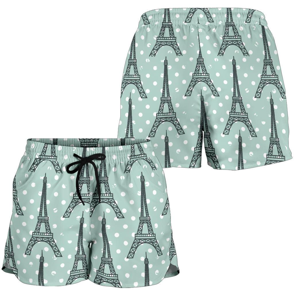 Eiffel Tower Polka Dot Print Women Shorts-JTAMIGO.COM