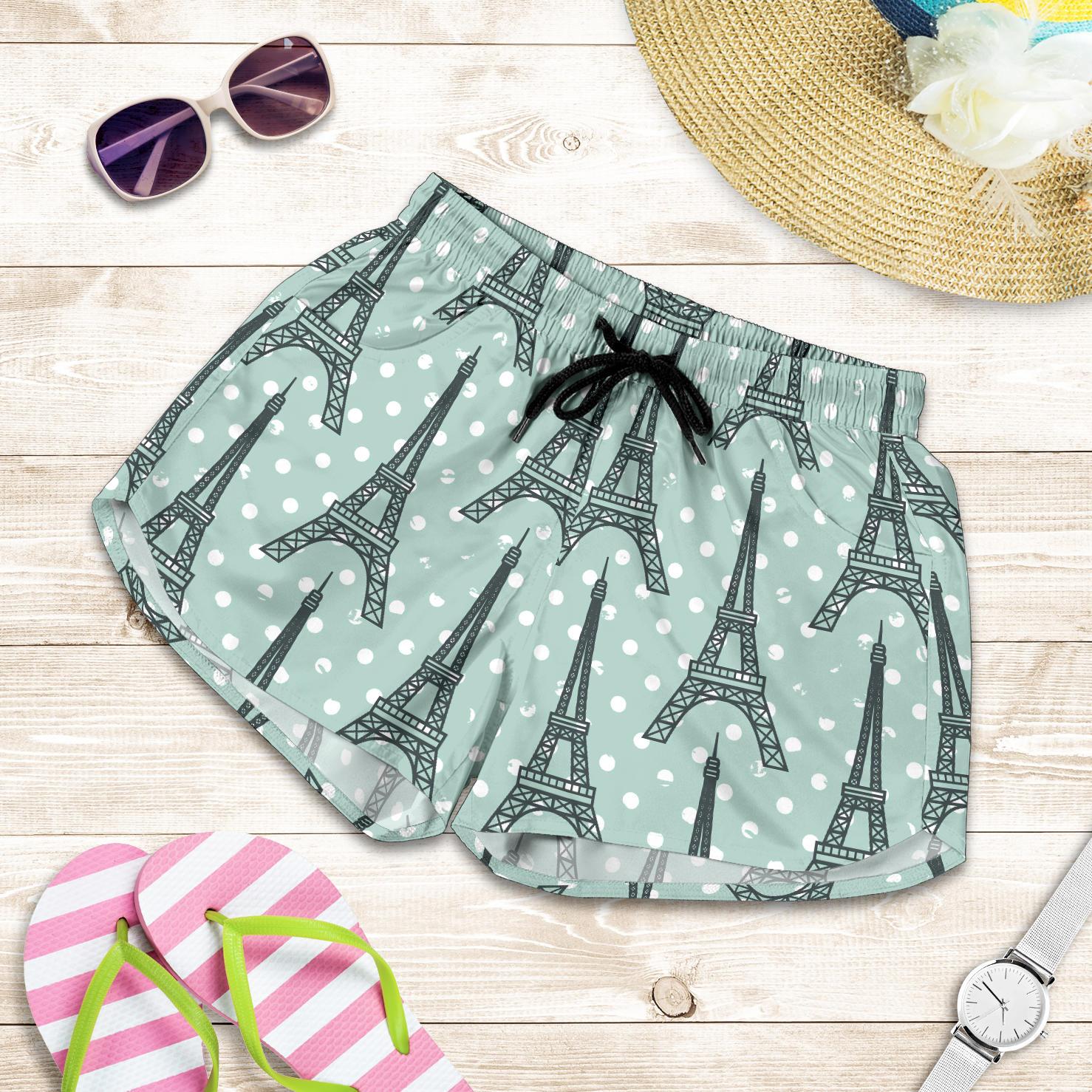 Eiffel Tower Polka Dot Print Women Shorts-JTAMIGO.COM
