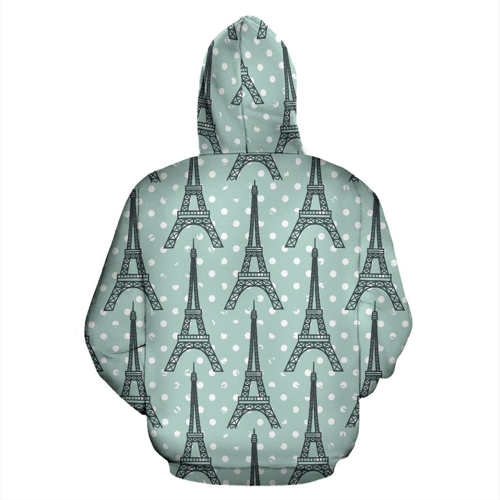 Eiffel Tower Polka Dot Print Zip Up Hoodie