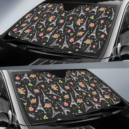 Eiffel Tower Rose Print Car Sun Shade For Windshield