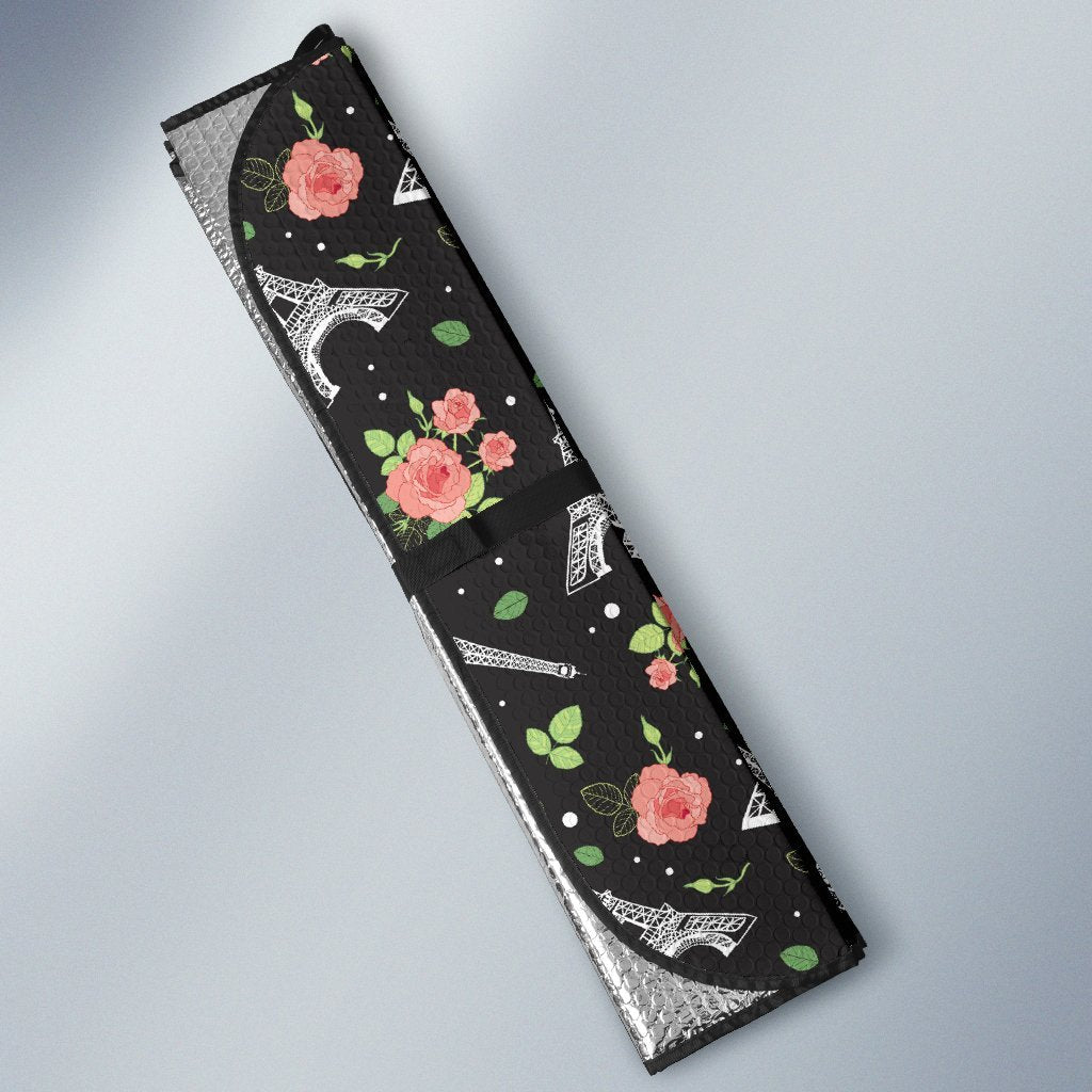 Eiffel Tower Rose Print Car Sun Shade For Windshield