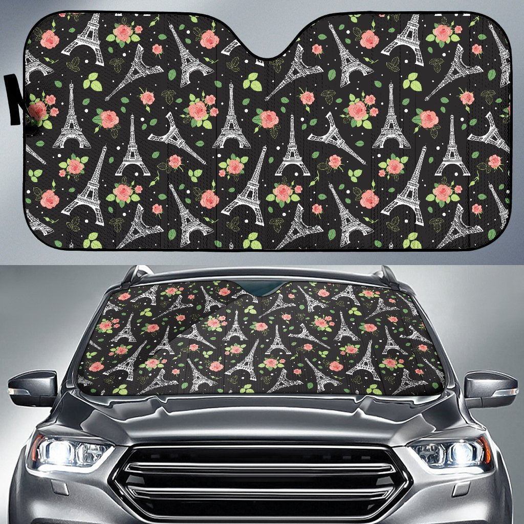 Eiffel Tower Rose Print Car Sun Shade For Windshield