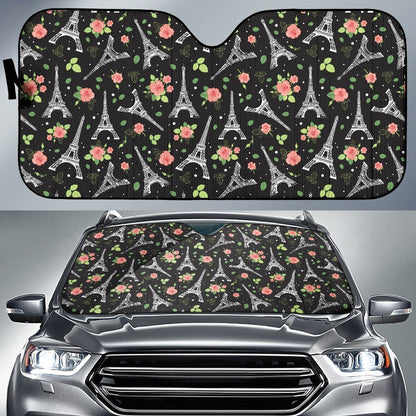 Eiffel Tower Rose Print Car Sun Shade For Windshield
