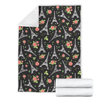 Eiffel Tower Rose Print Fleece Blanket