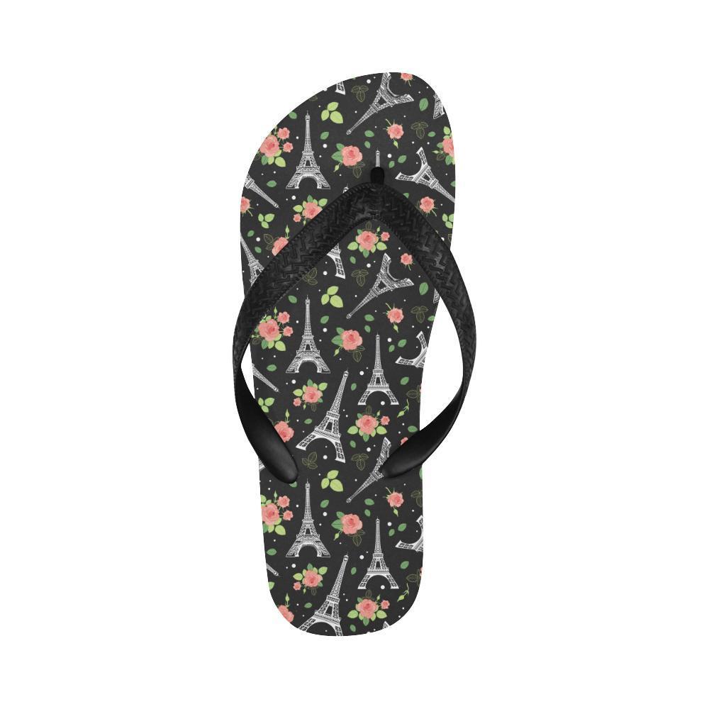 Eiffel Tower Rose Print Flip Flops-JTAMIGO.COM