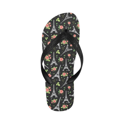 Eiffel Tower Rose Print Flip Flops-JTAMIGO.COM