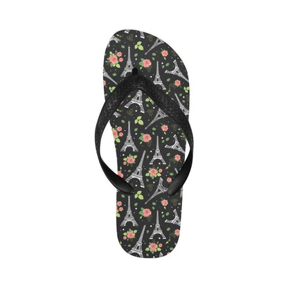 Eiffel Tower Rose Print Flip Flops-JTAMIGO.COM