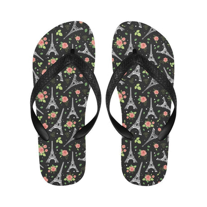 Eiffel Tower Rose Print Flip Flops-JTAMIGO.COM