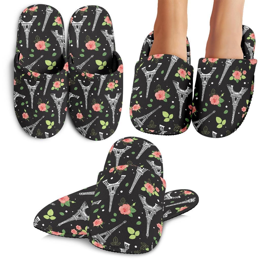 Eiffel Tower Rose Print House Slippers