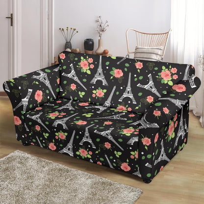 Eiffel Tower Rose Print Loveseat Slipcover-JTAMIGO.COM