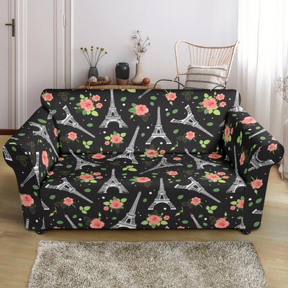 Eiffel Tower Rose Print Loveseat Slipcover-JTAMIGO.COM