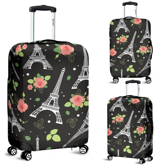 Eiffel Tower Rose Print Luggage Cover Protector