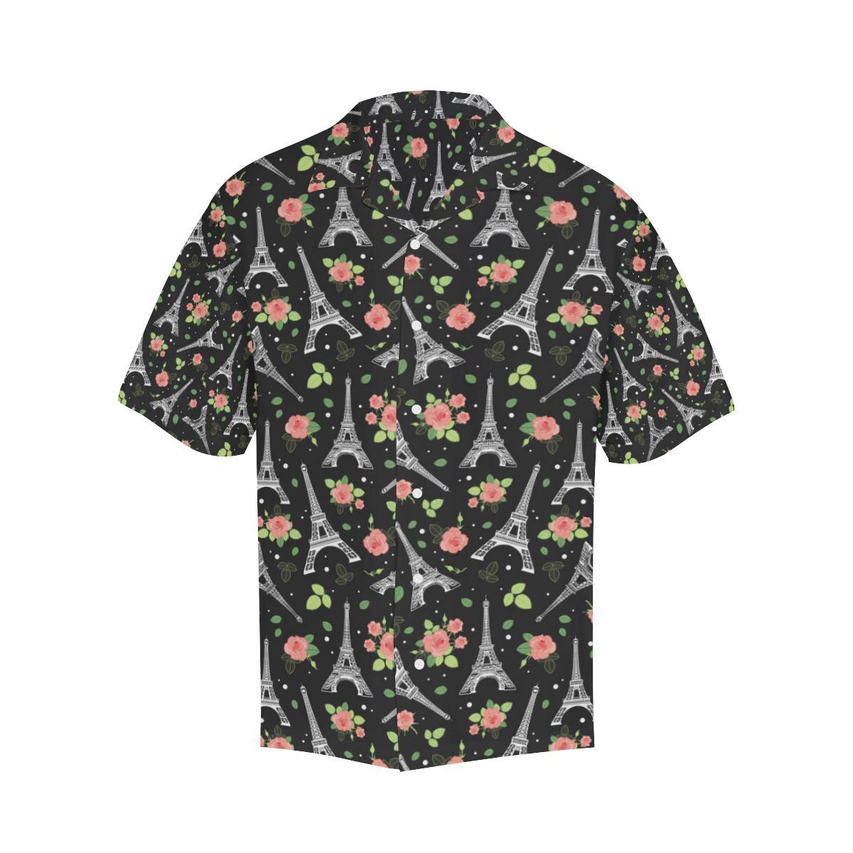 Eiffel Tower Rose Print Men Aloha Hawaiian Shirt