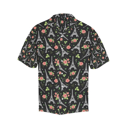 Eiffel Tower Rose Print Men Aloha Hawaiian Shirt