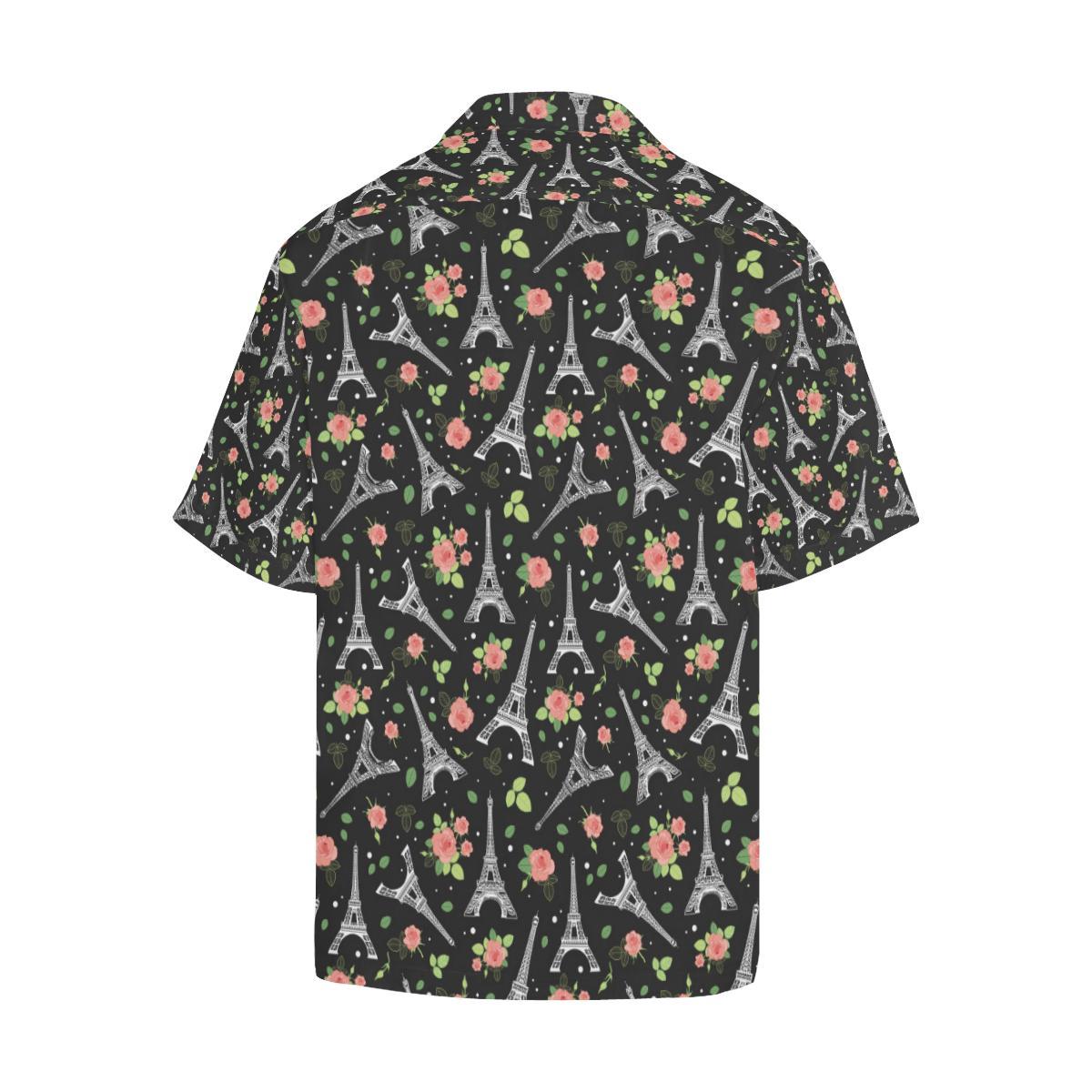 Eiffel Tower Rose Print Men Aloha Hawaiian Shirt