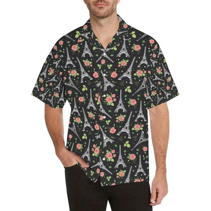 Eiffel Tower Rose Print Men Aloha Hawaiian Shirt