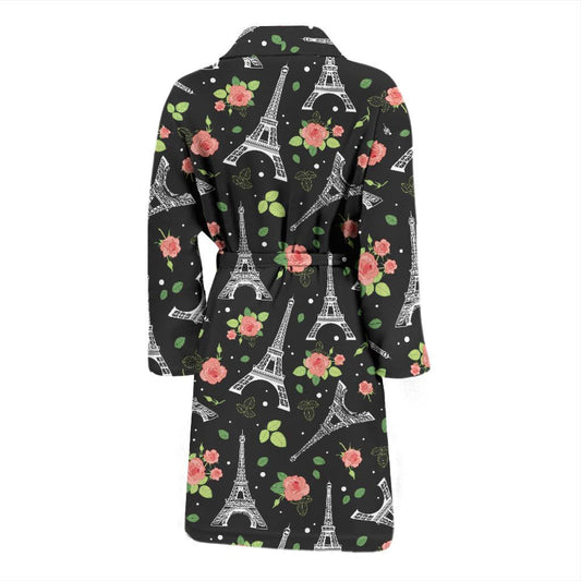 Eiffel Tower Rose Print Men Bath Robe-JTAMIGO.COM