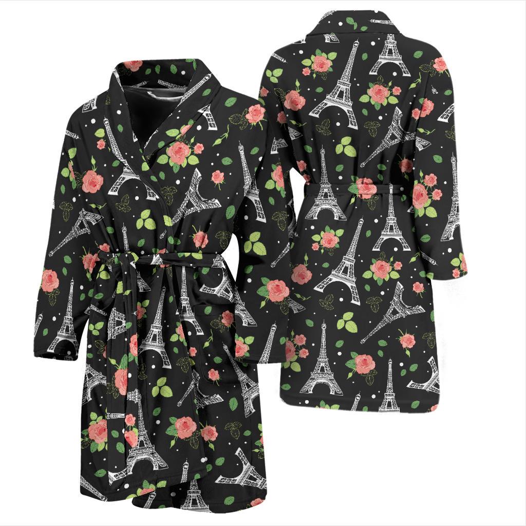 Eiffel Tower Rose Print Men Bath Robe-JTAMIGO.COM