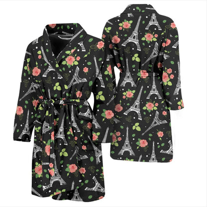 Eiffel Tower Rose Print Men Bath Robe-JTAMIGO.COM