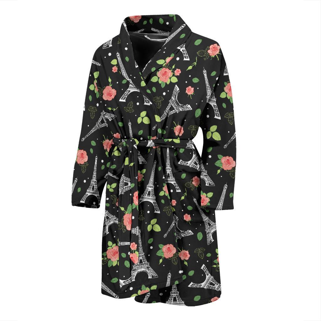 Eiffel Tower Rose Print Men Bath Robe-JTAMIGO.COM
