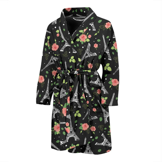 Eiffel Tower Rose Print Men Bath Robe-JTAMIGO.COM