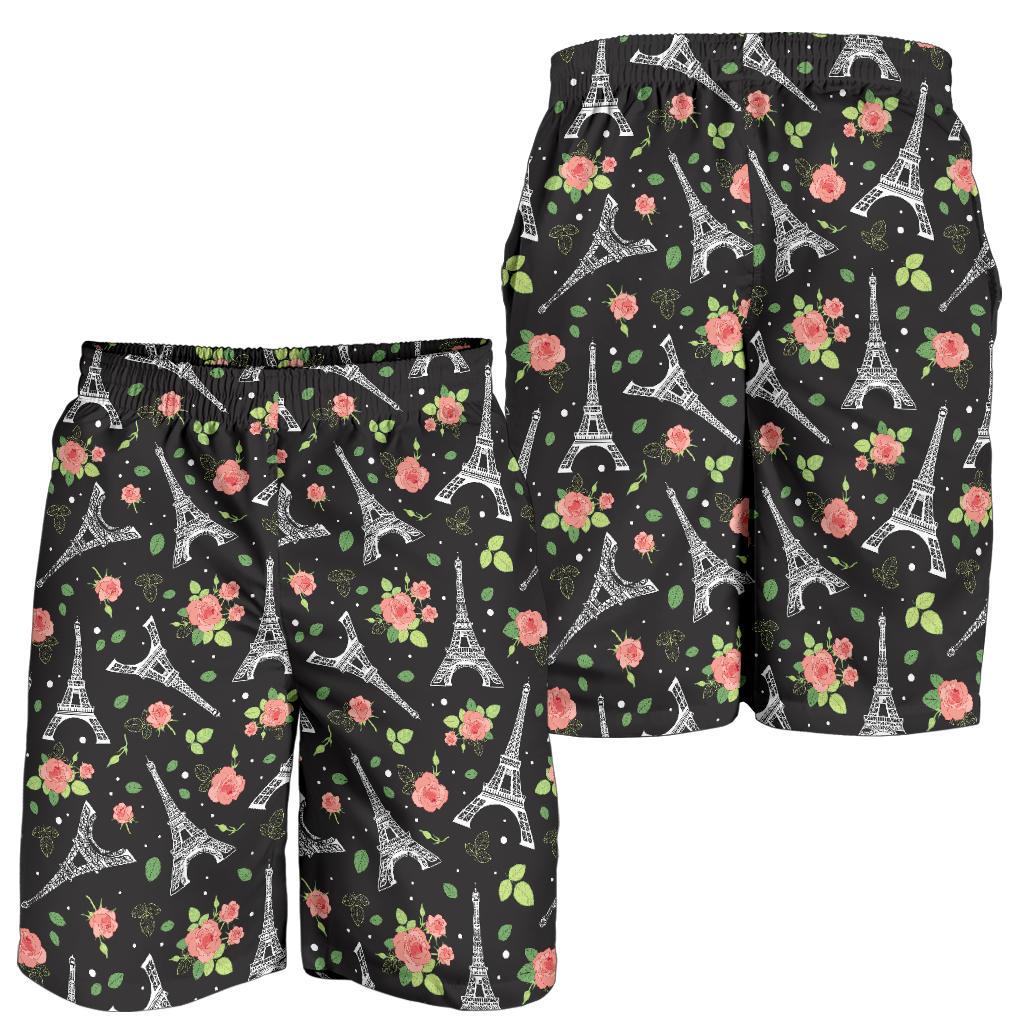 Eiffel Tower Rose Print Mens Shorts-JTAMIGO.COM