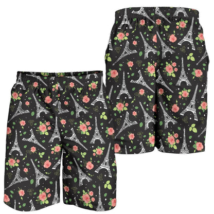 Eiffel Tower Rose Print Mens Shorts-JTAMIGO.COM