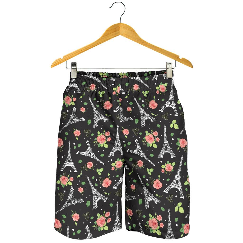 Eiffel Tower Rose Print Mens Shorts-JTAMIGO.COM