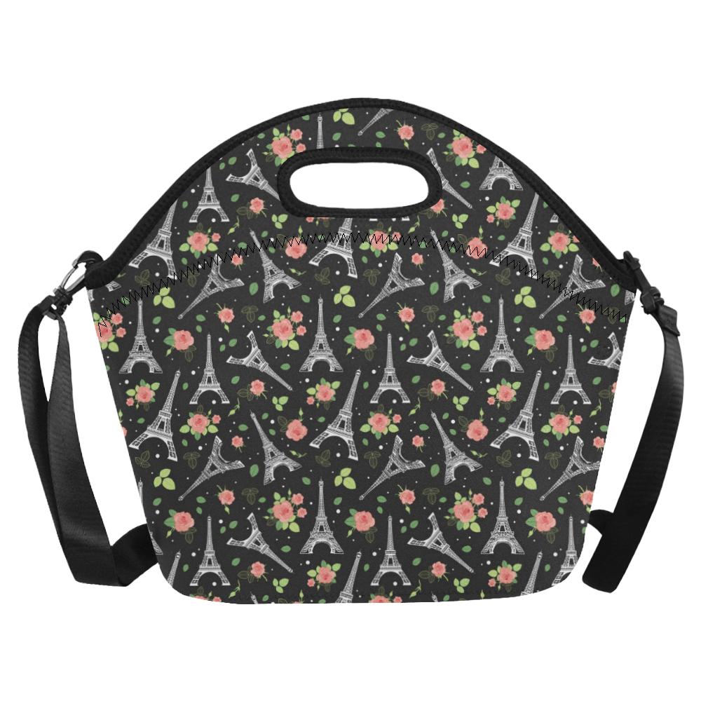 Eiffel Tower Rose Print Neoprene Lunch Bag (Model 1669)(Large)-JTAMIGO.COM