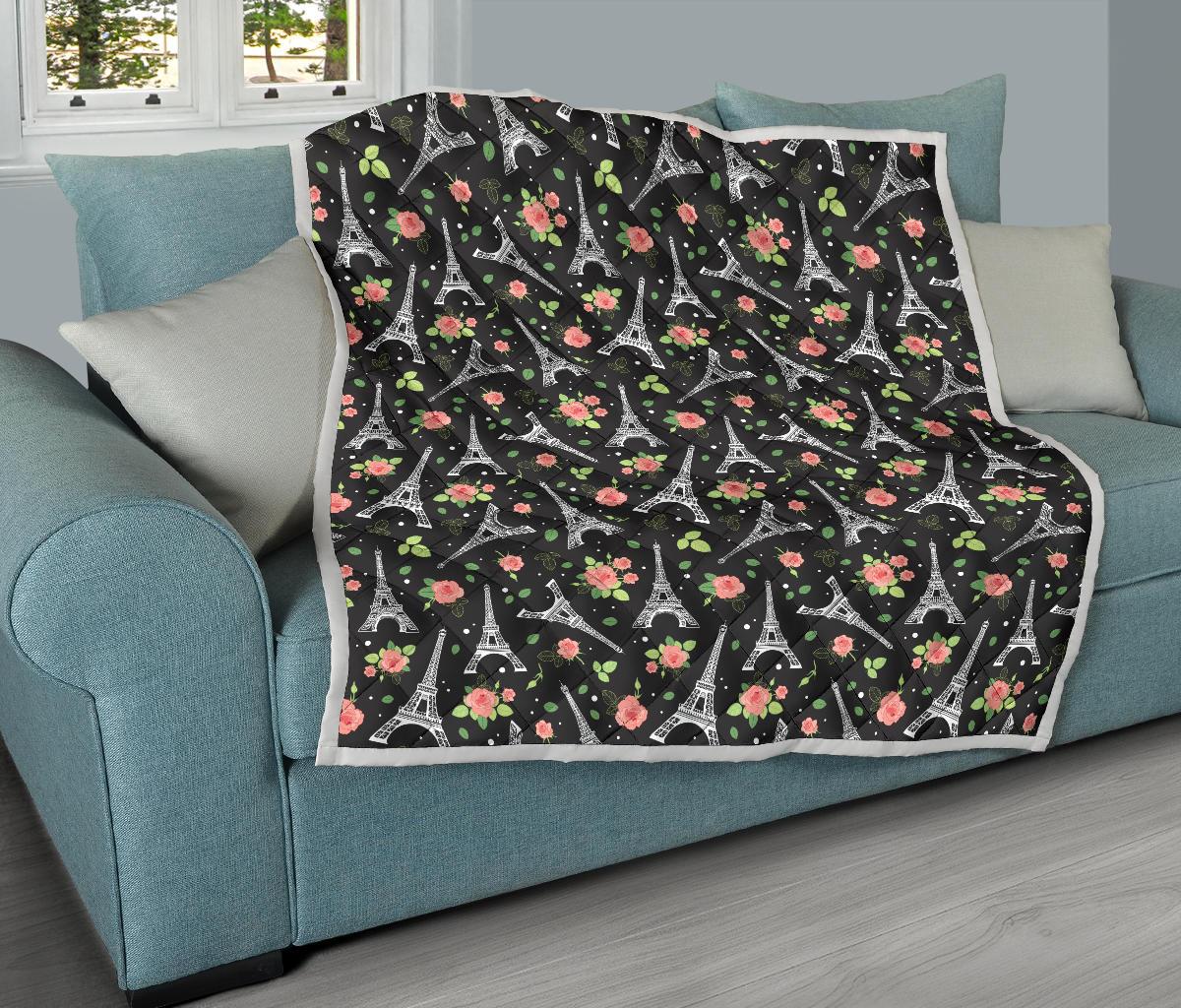 Eiffel Tower Rose Print Premium Quilt-JTAMIGO.COM