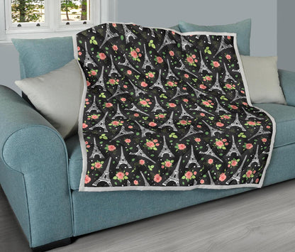 Eiffel Tower Rose Print Premium Quilt-JTAMIGO.COM