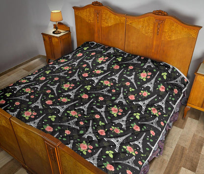 Eiffel Tower Rose Print Premium Quilt-JTAMIGO.COM