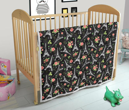 Eiffel Tower Rose Print Premium Quilt-JTAMIGO.COM