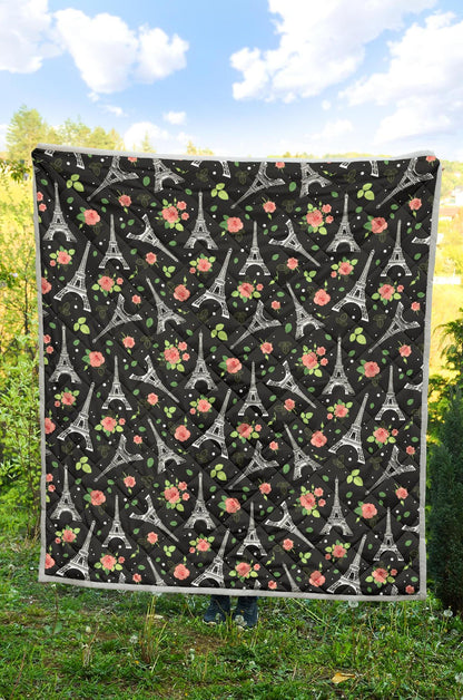 Eiffel Tower Rose Print Premium Quilt-JTAMIGO.COM