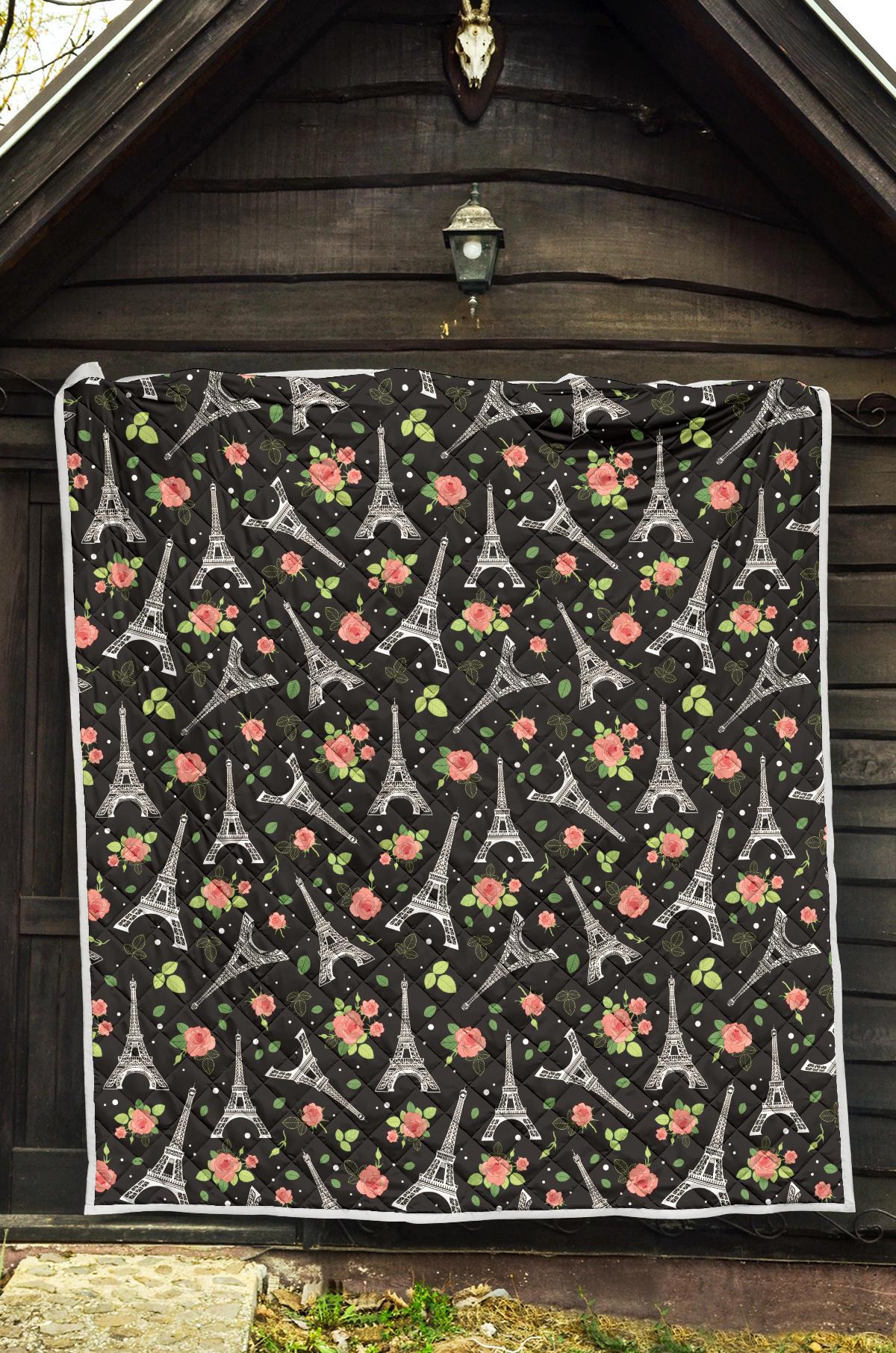 Eiffel Tower Rose Print Premium Quilt-JTAMIGO.COM