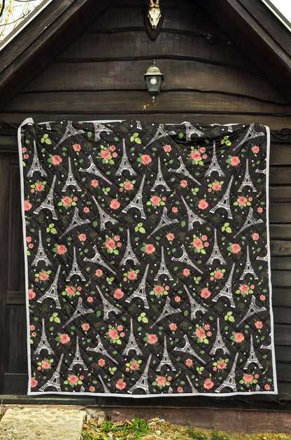 Eiffel Tower Rose Print Premium Quilt-JTAMIGO.COM