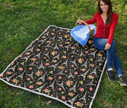 Eiffel Tower Rose Print Premium Quilt-JTAMIGO.COM