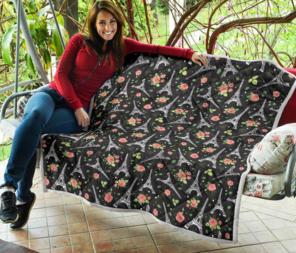 Eiffel Tower Rose Print Premium Quilt-JTAMIGO.COM