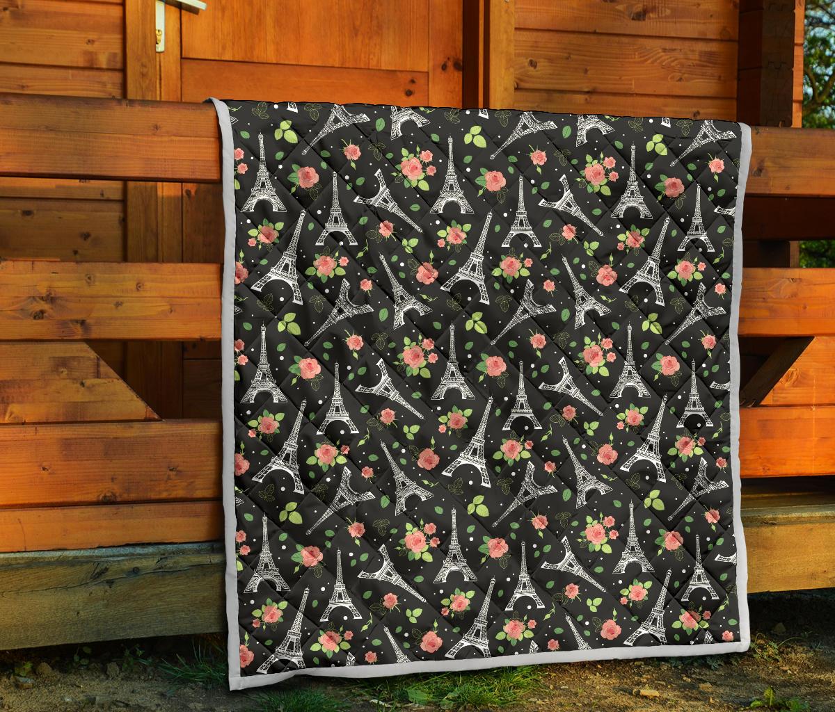 Eiffel Tower Rose Print Premium Quilt-JTAMIGO.COM