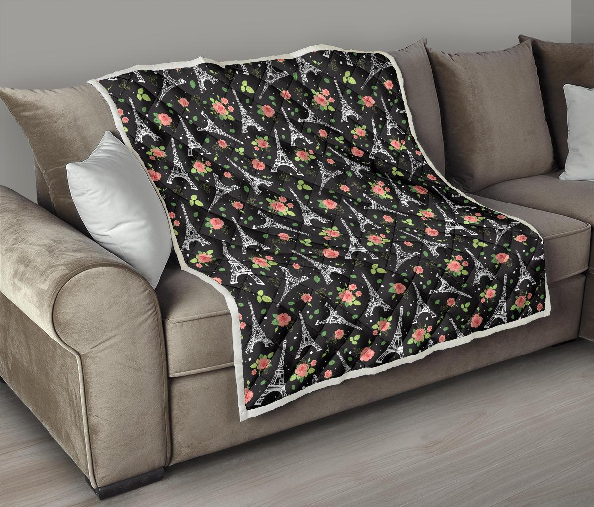 Eiffel Tower Rose Print Premium Quilt-JTAMIGO.COM