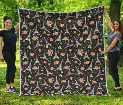 Eiffel Tower Rose Print Premium Quilt-JTAMIGO.COM