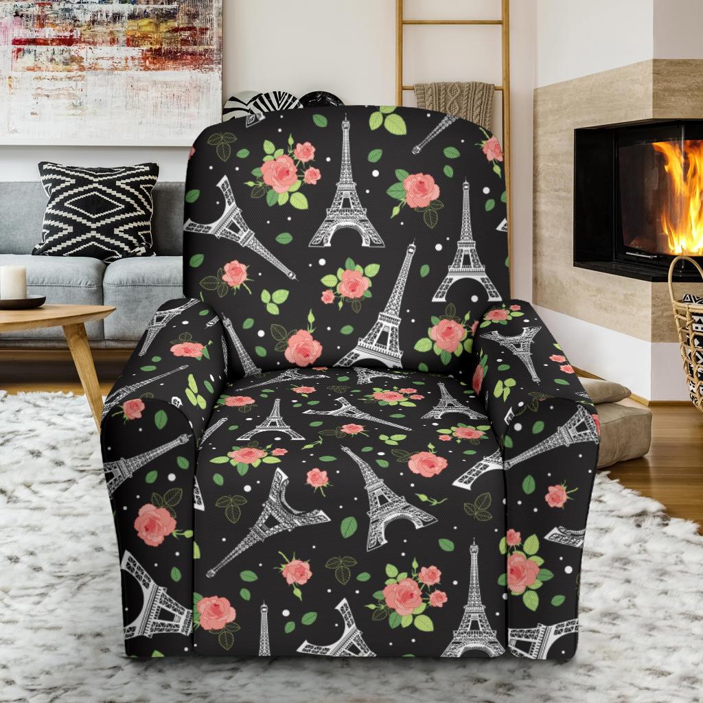 Eiffel Tower Rose Print Single Sofa Slipcover -JTAMIGO.COM