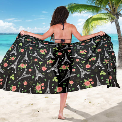 Eiffel Tower Rose Print Sarong Pareo Wrap