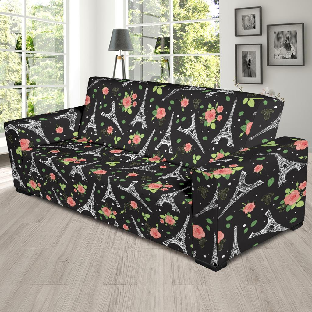 Eiffel Tower Rose Print Sofa Slipcover-JTAMIGO.COM