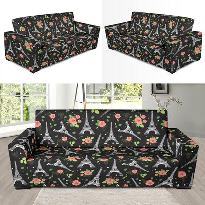 Eiffel Tower Rose Print Sofa Slipcover-JTAMIGO.COM