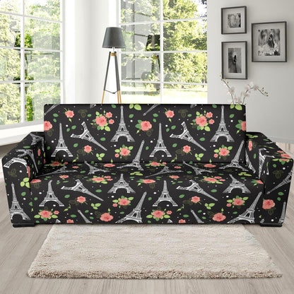 Eiffel Tower Rose Print Sofa Slipcover-JTAMIGO.COM