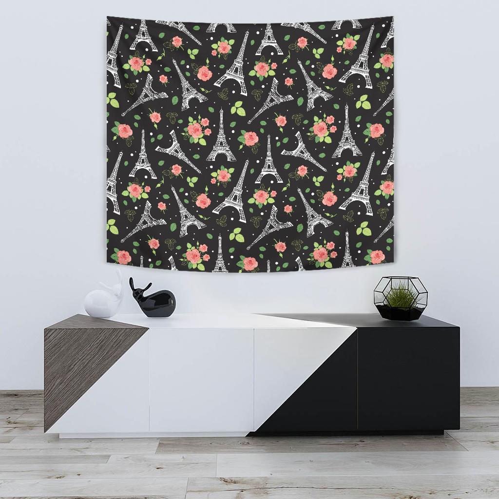 Eiffel Tower Rose Print Tapestry
