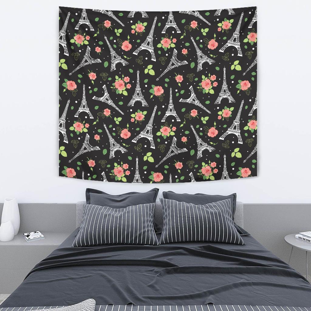 Eiffel Tower Rose Print Tapestry