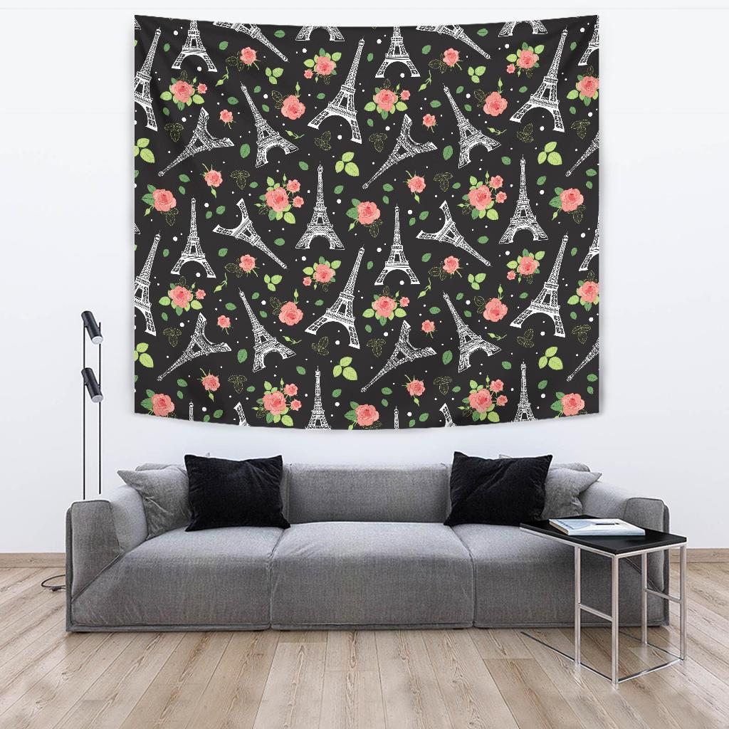Eiffel Tower Rose Print Tapestry